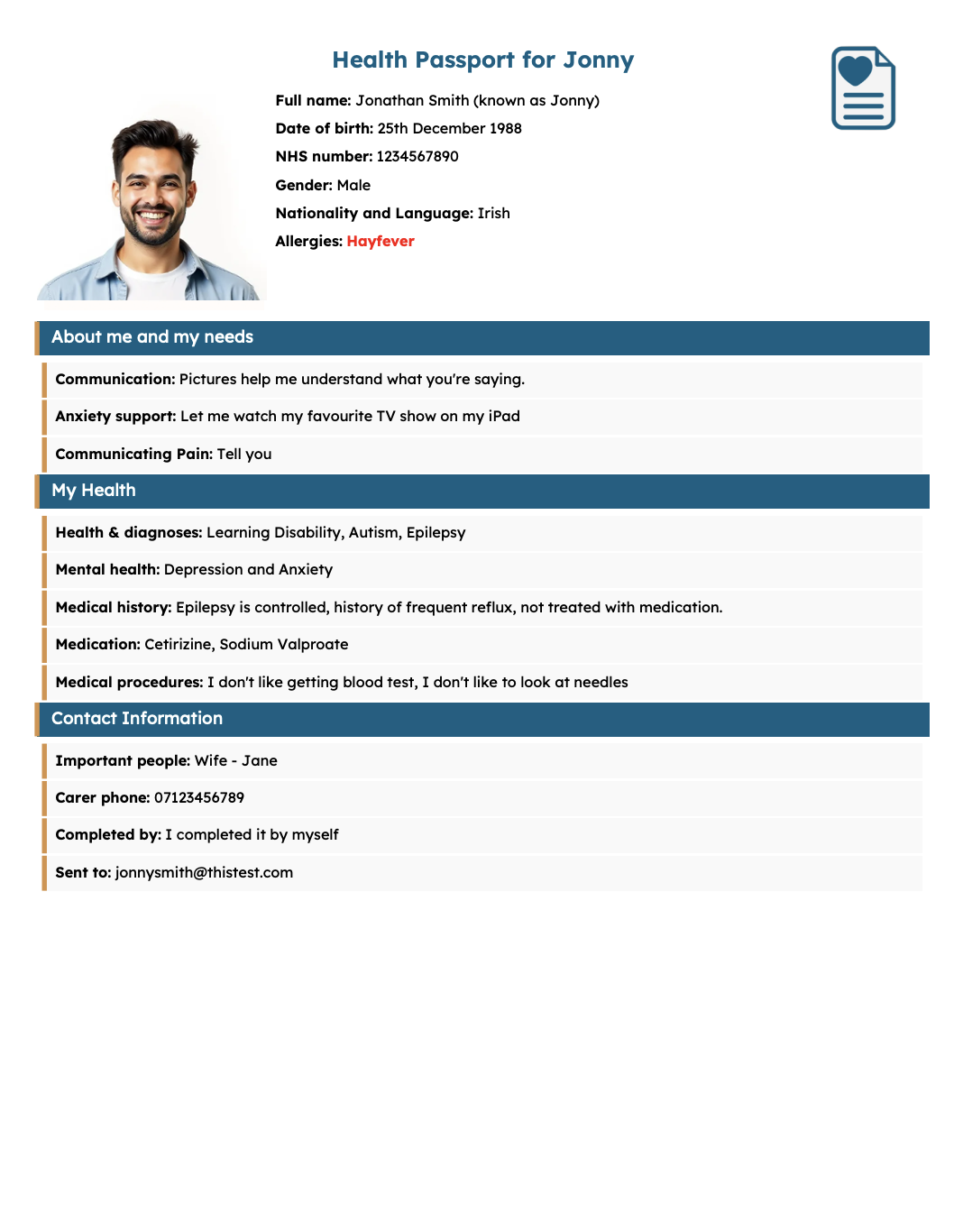 Know Me Now one-page summary sample